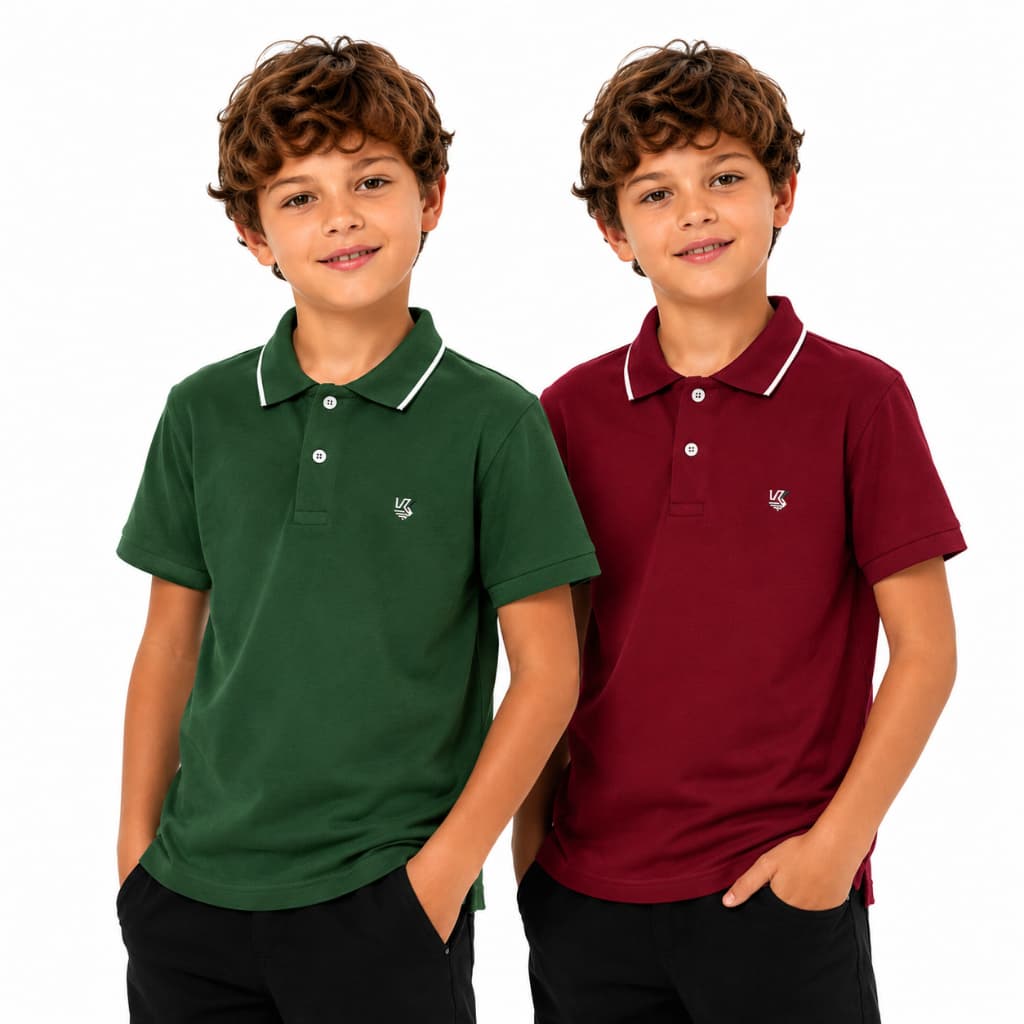 Kit 2 Camisas Gola Polo Infantil 100% Algodão 2 a 14 Anos.