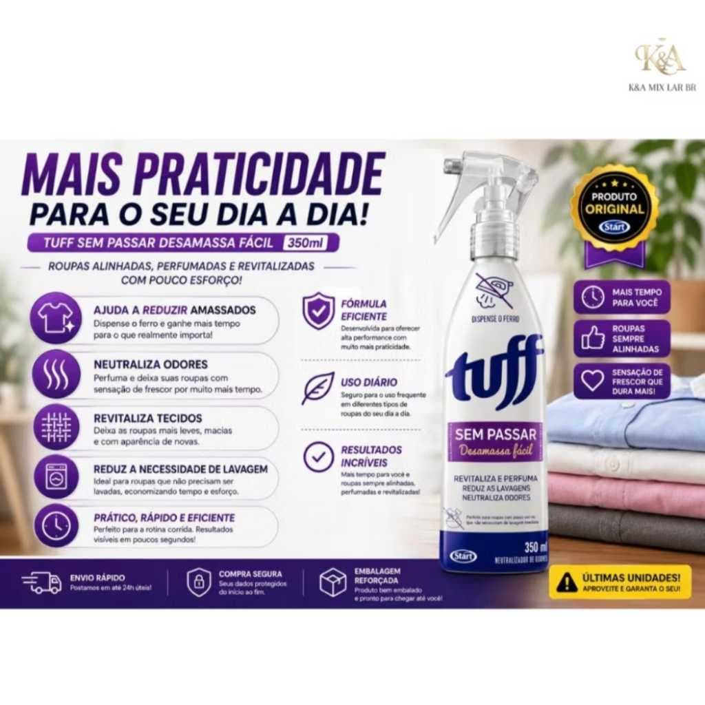 Spray Tuff 350ml Desamassa Roupas Instantaneamente
