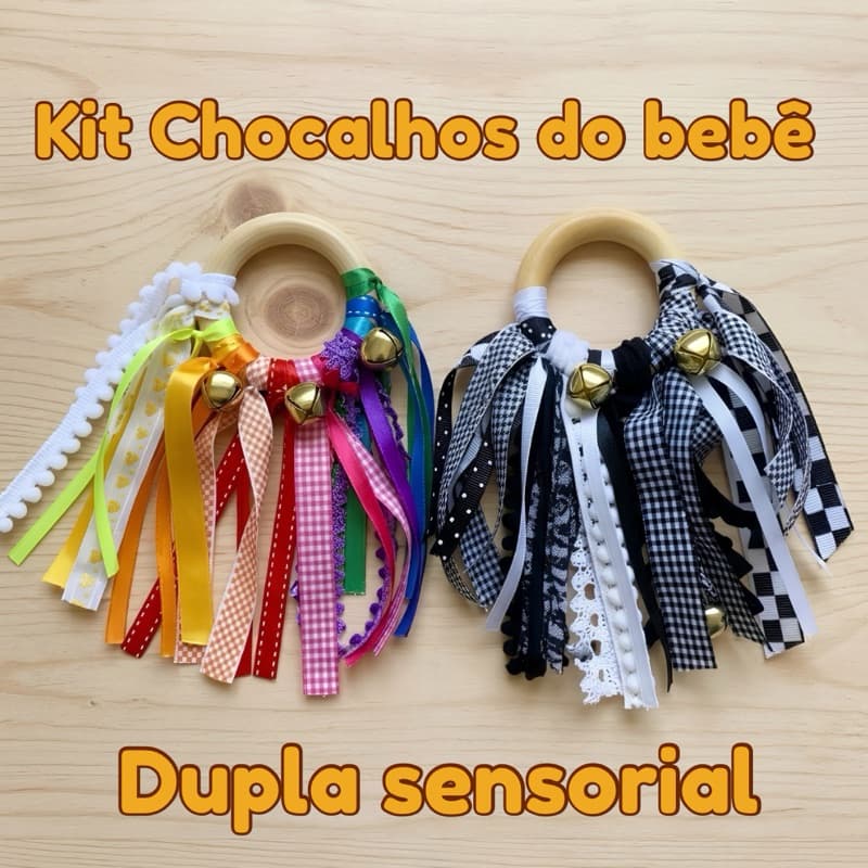 kit chocalho sensorial montessori - chocalho bebê - brinquedo 0 a 6 - chocalho natural madeira