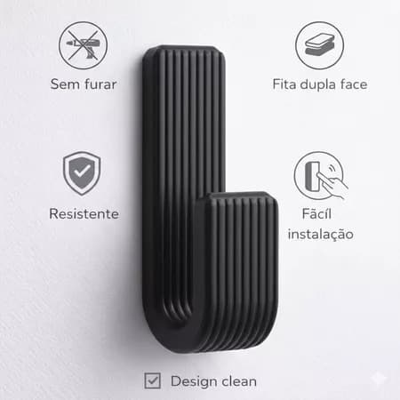 Gancho de Parede Adesivo - Instalação Rápida e Fixação Firme, Design Moderno