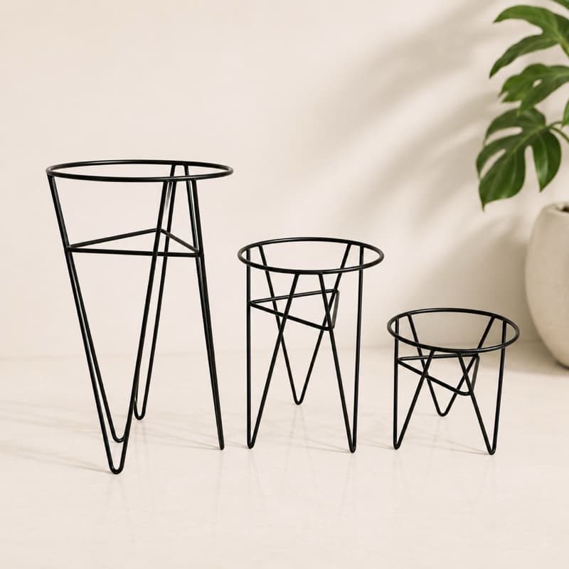 Suporte para Vaso de Ferro Decorativo Unidade ou Kit 3 Peças Porta Vaso Moderno Preto para Plantas Sala Jardim Varanda