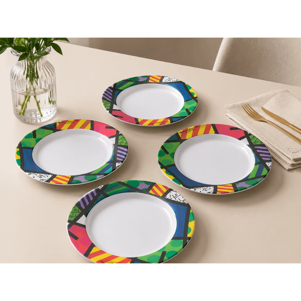 🍽️✨ KIT COM 4 PRATOS ROMERO BRITTO – COLEÇÃO CARAS (#NOVO)