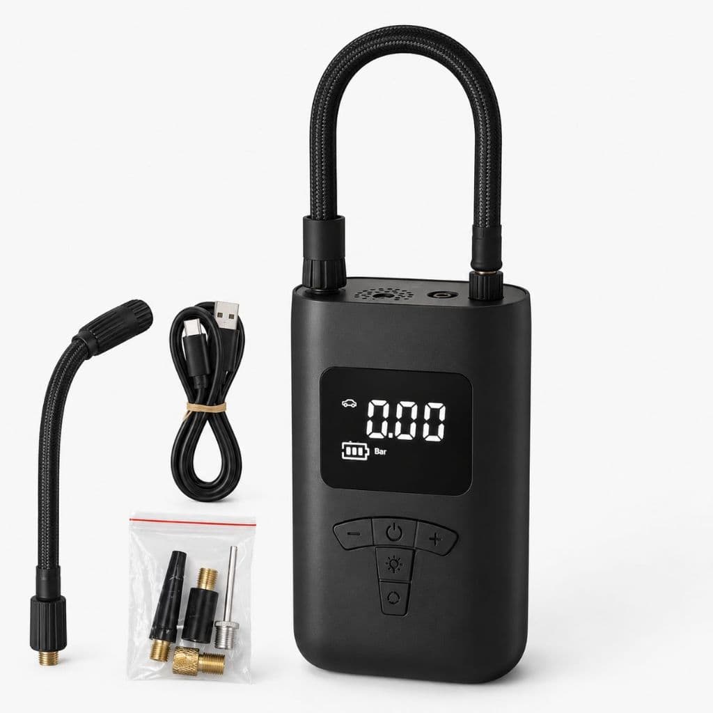 Mini Compressor de Ar Portátil Digital 150 PSI Recarregável USB-C para Carro Moto Bike Bola com LED