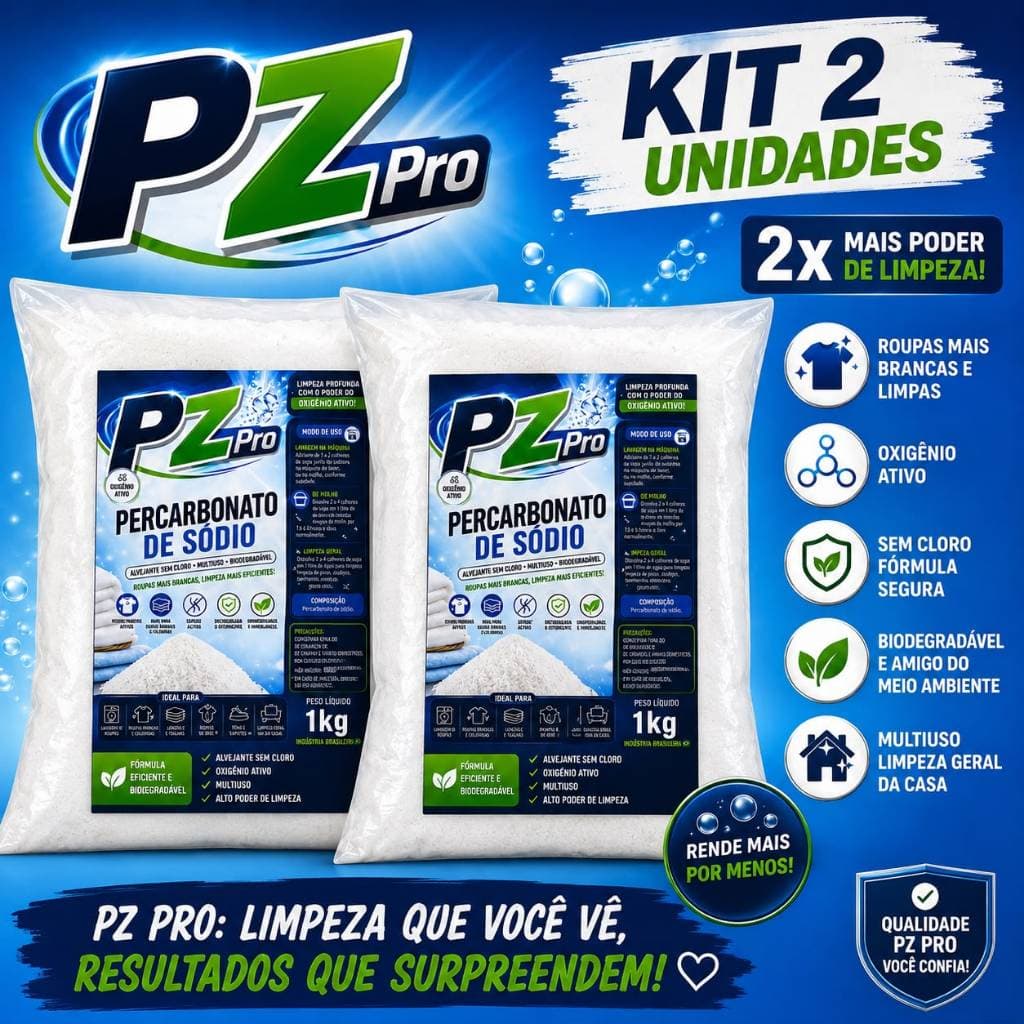Kit Econômico PZ Pro – Percarbonato de Sódio 2x1kg | Oxigênio Ativo | Remove Manchas | Sem Cloro