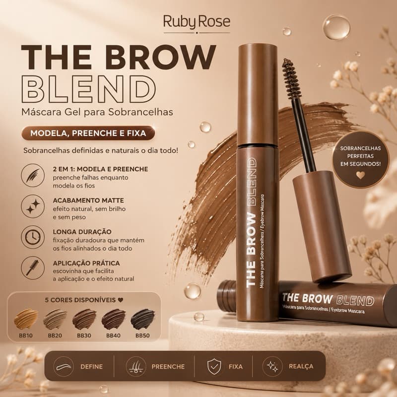 Máscara para Sobrancelhas The Brow Blend Ruby Rose Original Gel com Cor Efeito Matte