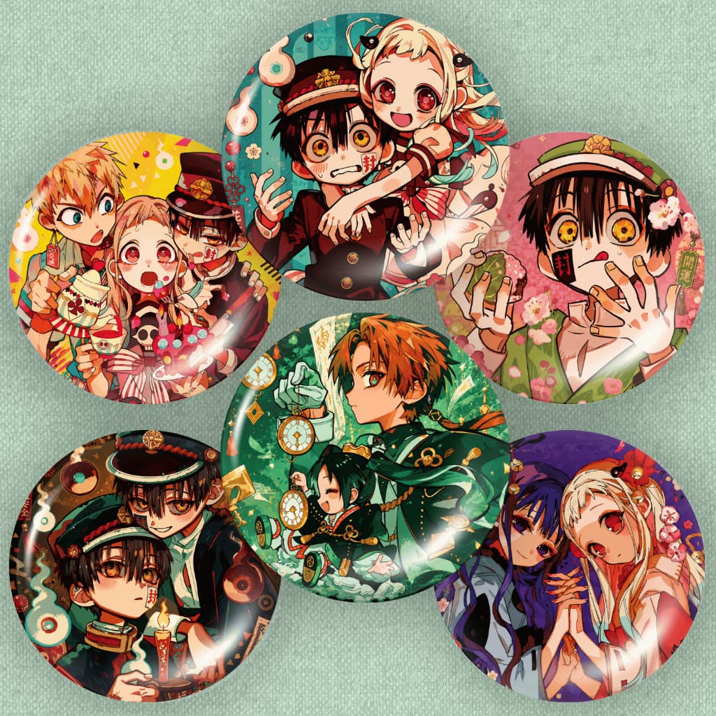 Kit 6 Botons Hanako Kun 45mm Broche Anime Mangá Colecionável Jibaku Shonen Nene Yashiro Tsukasa Kou Minamoto Crachá Geek