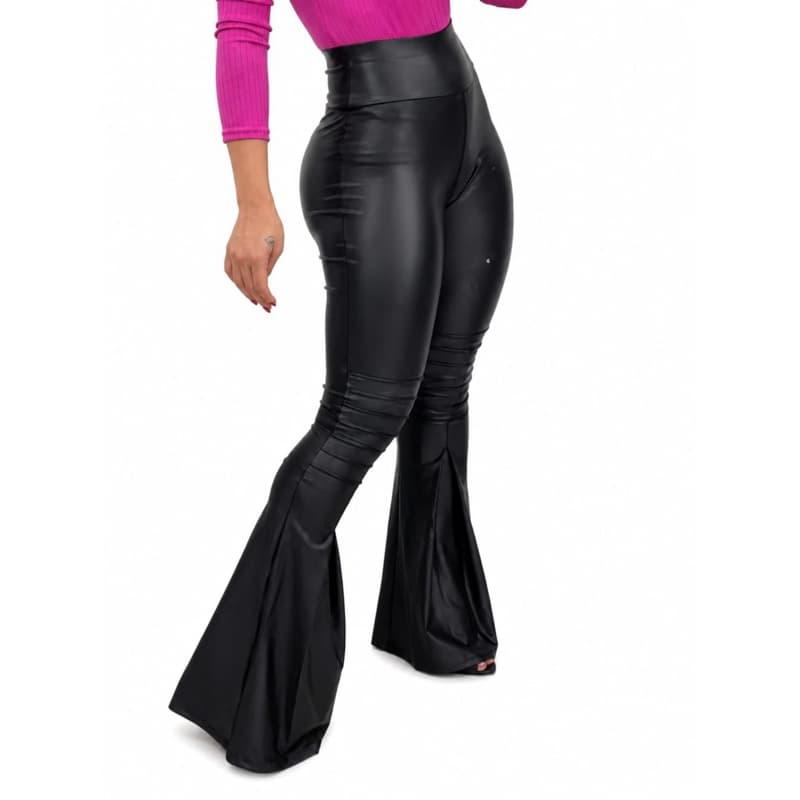 calça flare pantalona em cirrê cintura alta