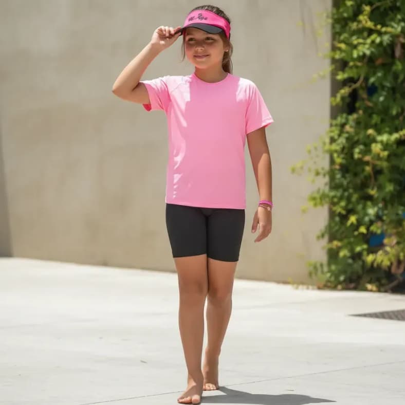 Short Fitness Básico Menina Infantil Cintura Alta Cós Alto, Poliamida, Proteção Uv+