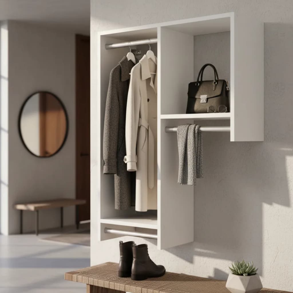 Closet Cabideiro Parede Arara Organizador Lavanderia Loja Casa Branco