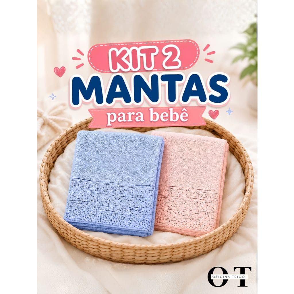 Kit 2 Mantas Cobertor Bebê Infantil Tricô Cueiro Leve para Bebê Conforto RN Saída Maternidade