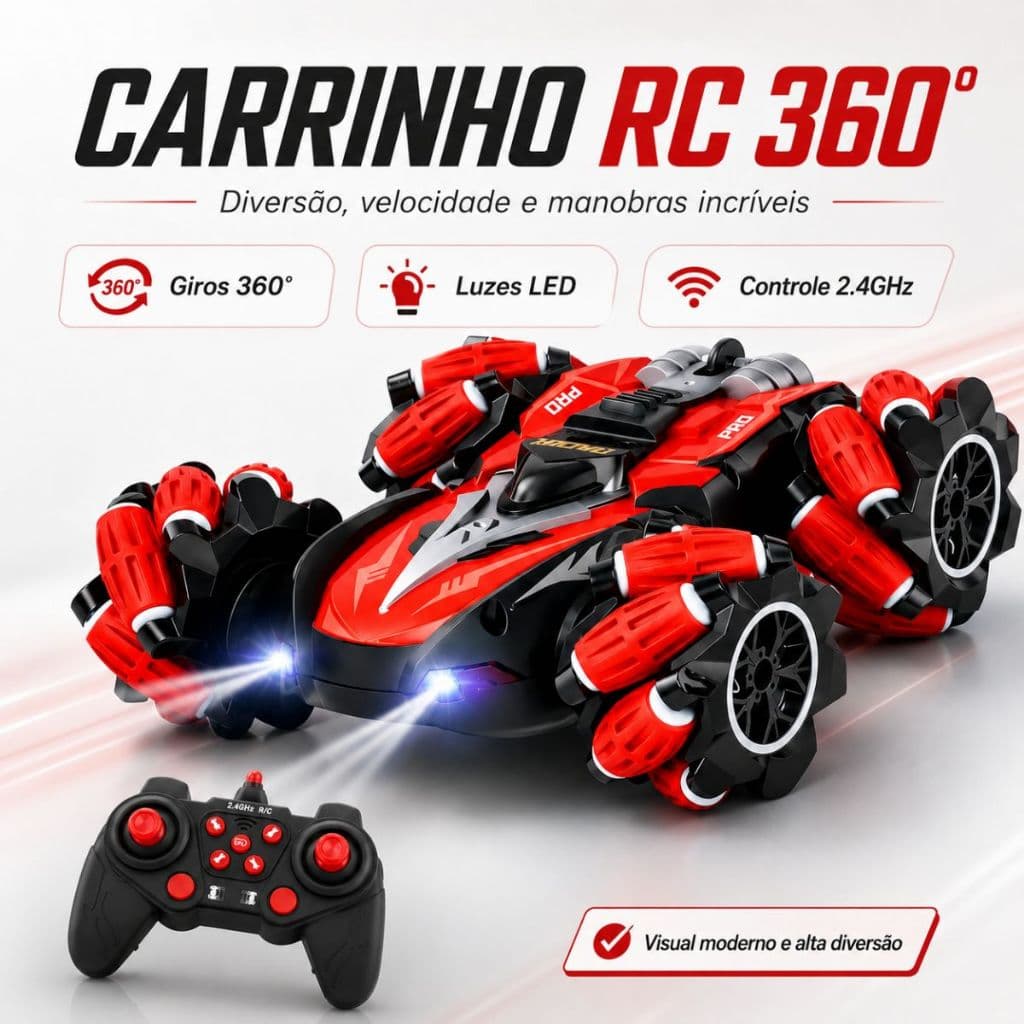 Carrinho Drift Controle Remoto Giros 360° com Luz de  LED e Movimentos Radical Diversão Garantida