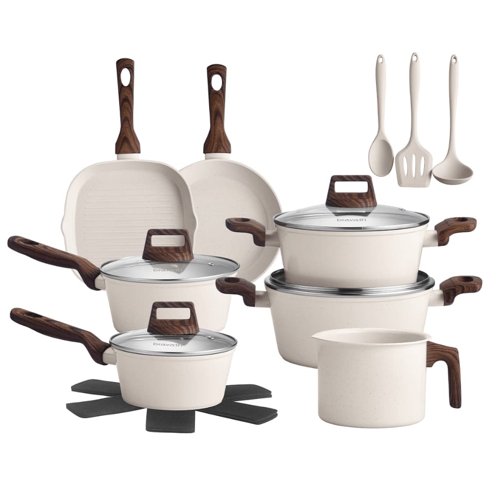 Jogo Conjunto de Panelas Caçarolas 12 Peças Indução Revestimento Cerâmico Antiaderente Fundo Triplo Bravia Cookware