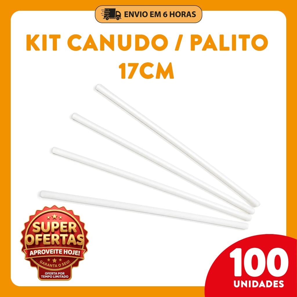100 unidades de Canudo 17cm Transparentes ou Branco para Pirulito, Maçã, Doces, Topper bolo, Festa, Aniversário