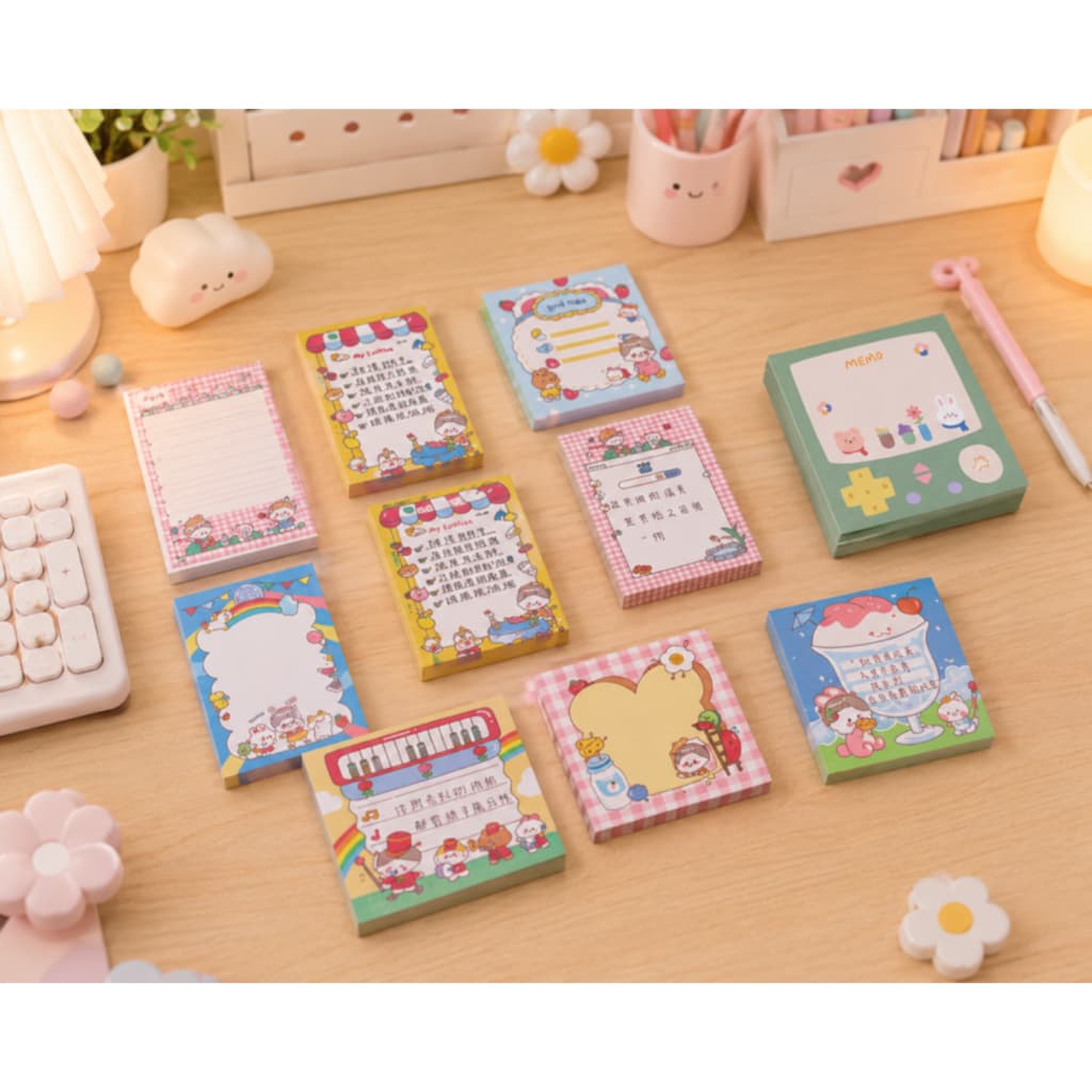 Bloco de Notas Kawaii Post-it Bloco Adesivo Memo Pad Notas Adesivas Lembretes Papelaria Escolar Planner Post it Fofo