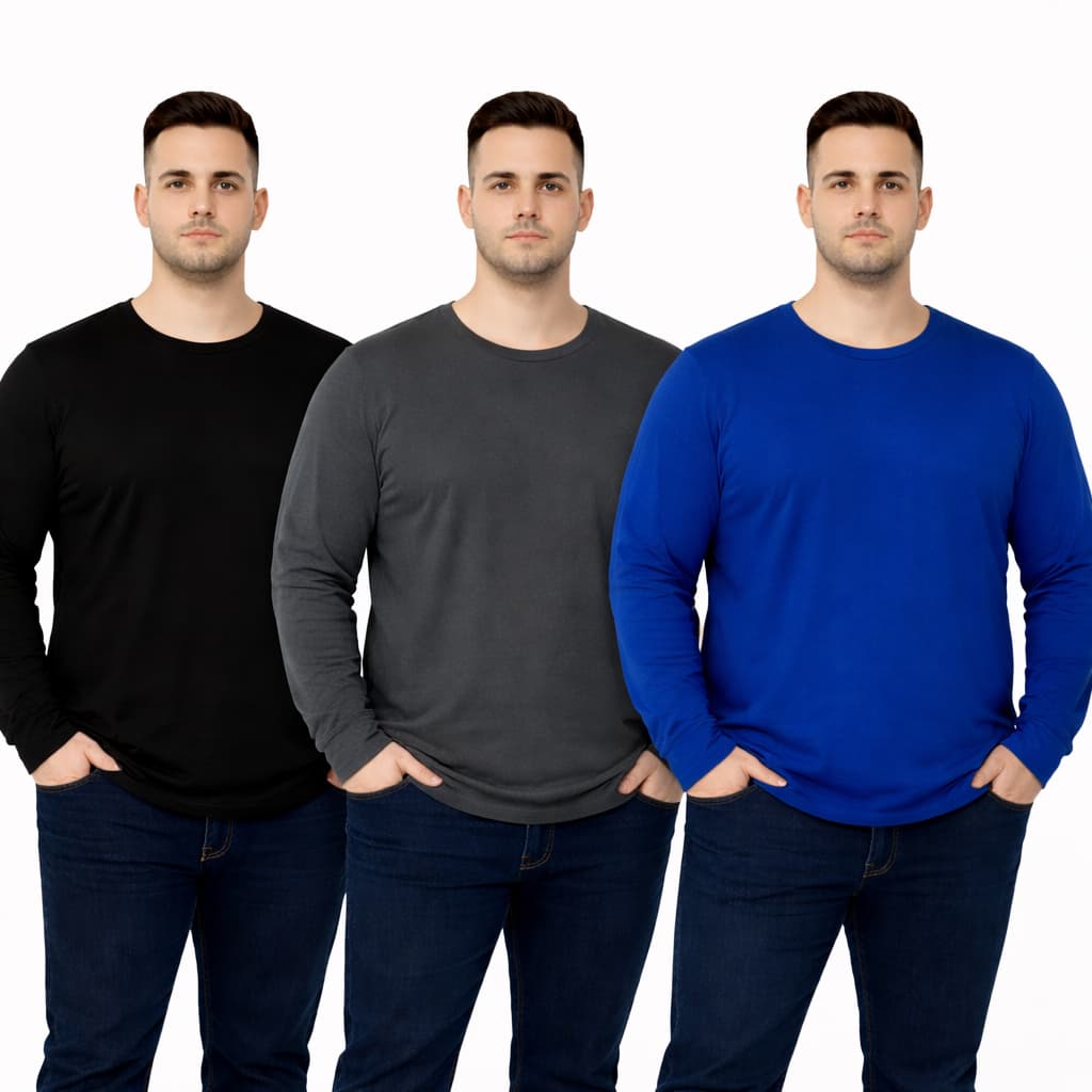 Kit 3 Camisa Manga Comprida Plus Size Camiseta Manga Longa Masculina Dry Fit UV