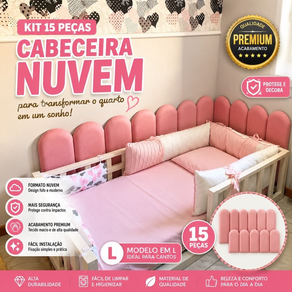 KIT 15 PLACAS PARA CABECEIRA NUVEM DE CAMA DE SOLTEIRO EM L MODULAR