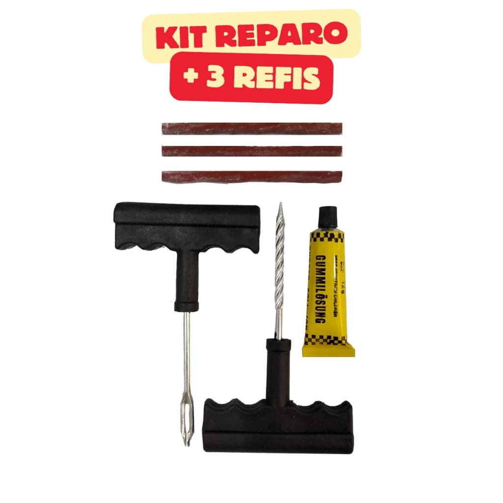 Kit Reparo Pneu Sem Camara Carro E Moto Refil Selante Remendo Macarrão