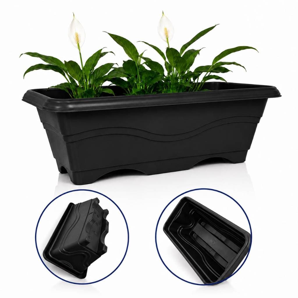 Floreira 4L Preta Jardineira Plástica Vaso Retangular para Flores Temperos Ervas Jardim Resistente