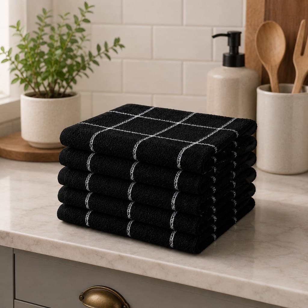 pano de prato preto kit 4 unidades grande copa atoalhado guardanapo para cozinha 100% algodão