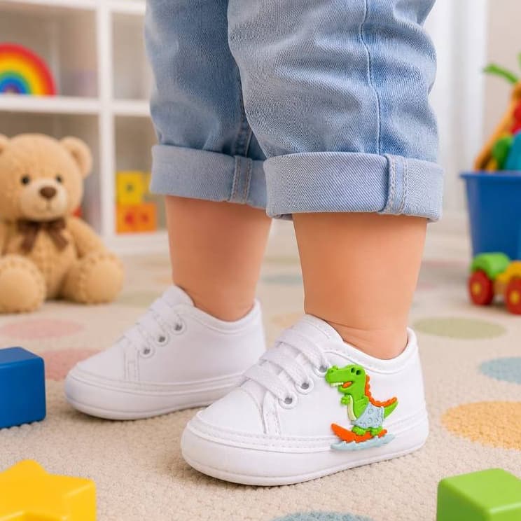 Tênis Baby Dino Recém - Nascido Branco Ensaio Fotográfico
