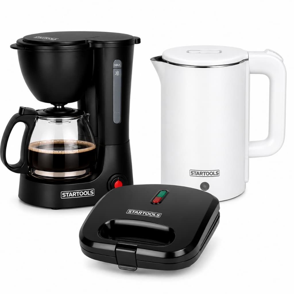 Kit Café da Manhã Cafeteira 600ml Chaleira Inox 1,9L Sanduicheira Grill 750W Completo p/ Casa e Escritório