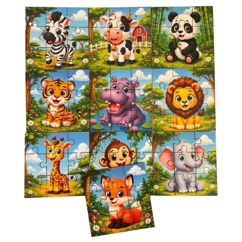 Kit 10 Quebra Cabeça Animais Fofos em MDF Brinquedo para Criança Educativo