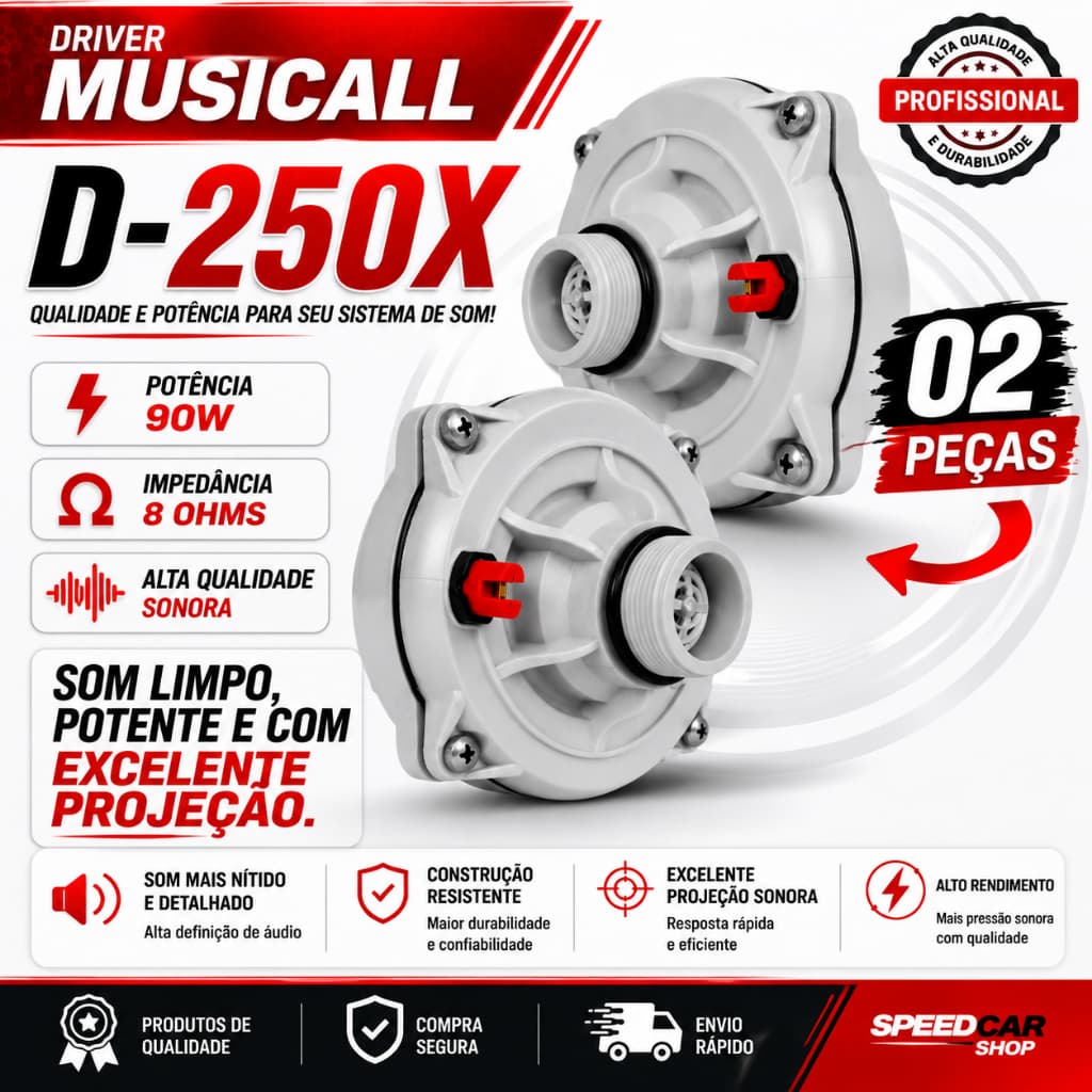 Kit 2 Driver Similar Corneta D250X 200W PMPO Para Caixa de Som Caixa Trio Caixa Bob