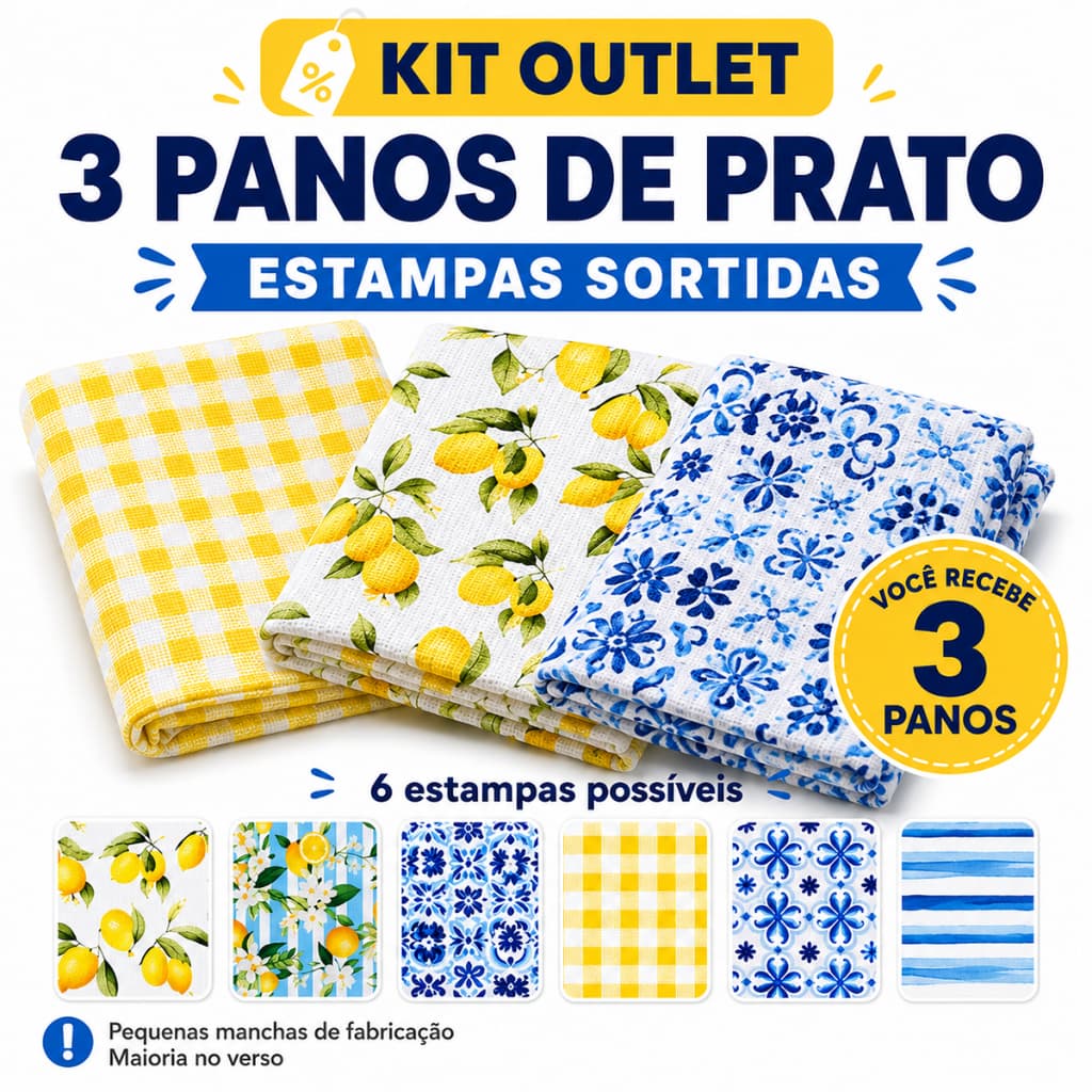 3 Panos de Prato Copa Atoalhado Cozinha Microfibra Grande Estampas Sortidas