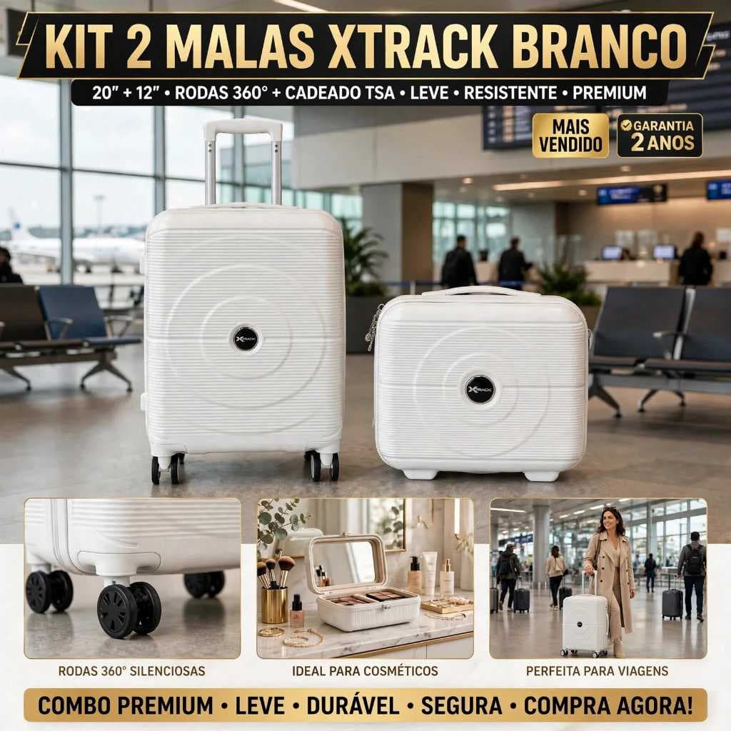 Kit 2 Malas de Viagem + Frasqueira 20'' e 12'' Rodas Duplas 360° Cadeado TSA Mala de Bordo Bagagem Rígida 12kg e 5kg