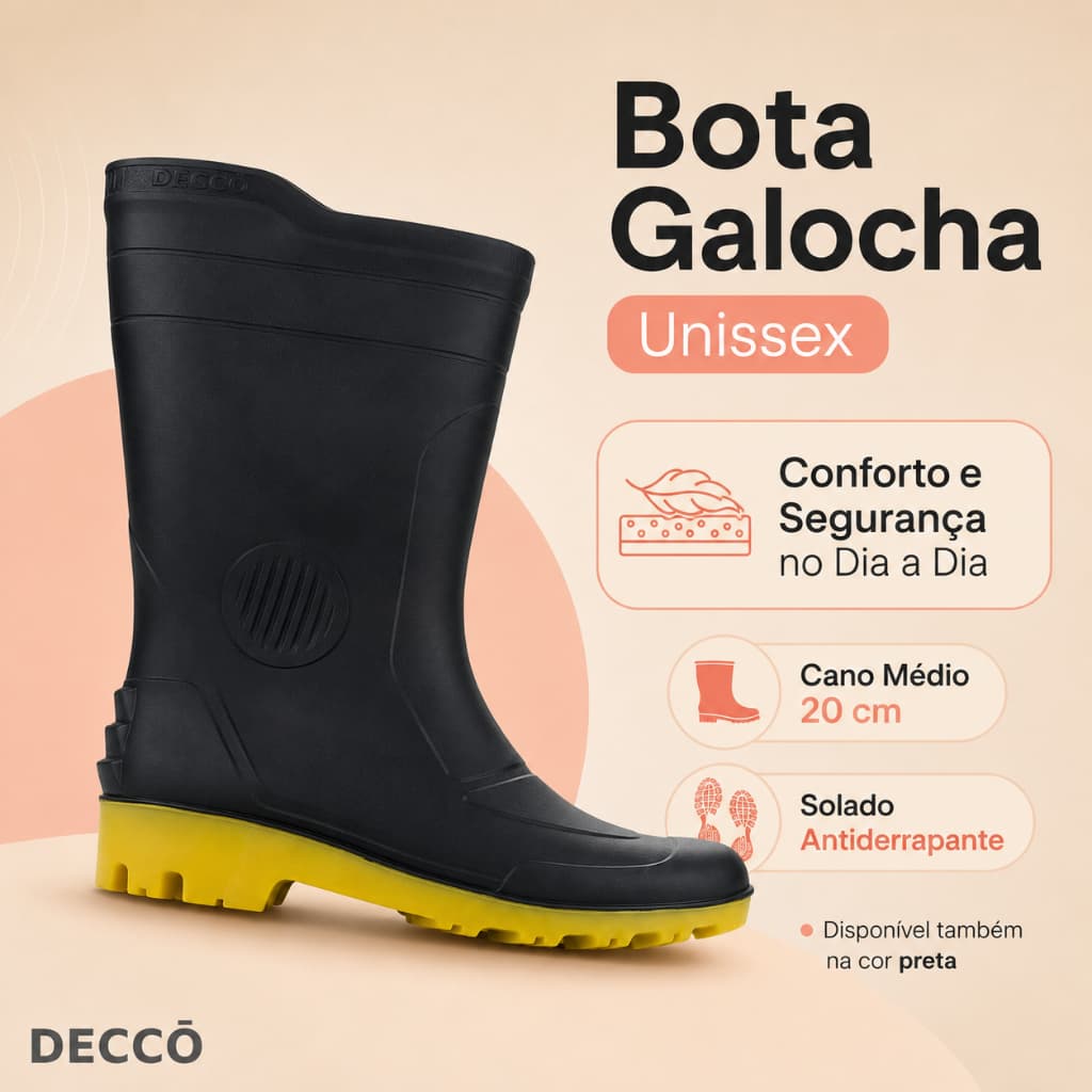 Bota  Para Chuva E Trabalho Galocha Pega Forte Cano Médio Borracha Antiderrapante