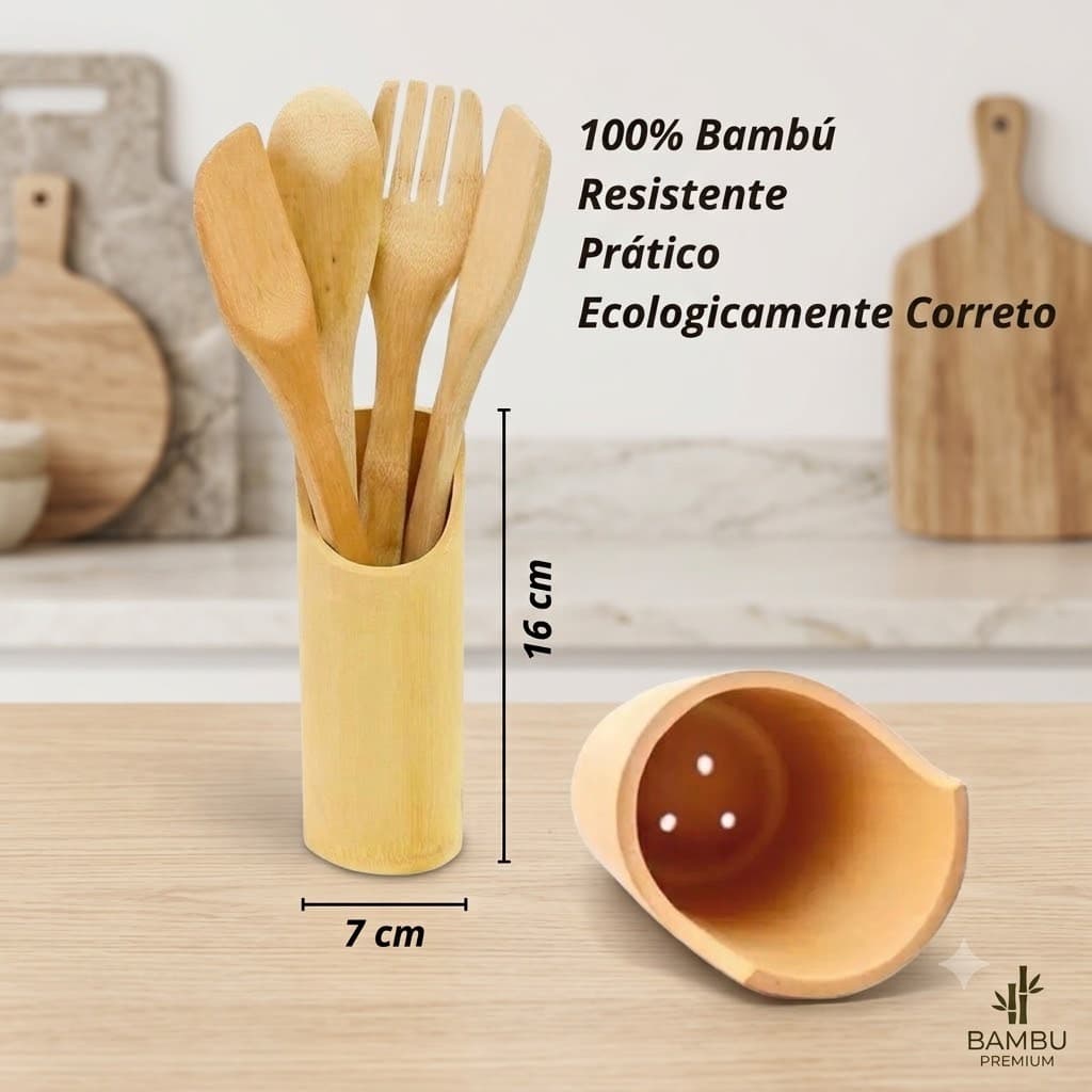 Conjunto Kit 5 Utensílios de Madeira Bambu Espátula Colher Ecológico Cozinha Culinária