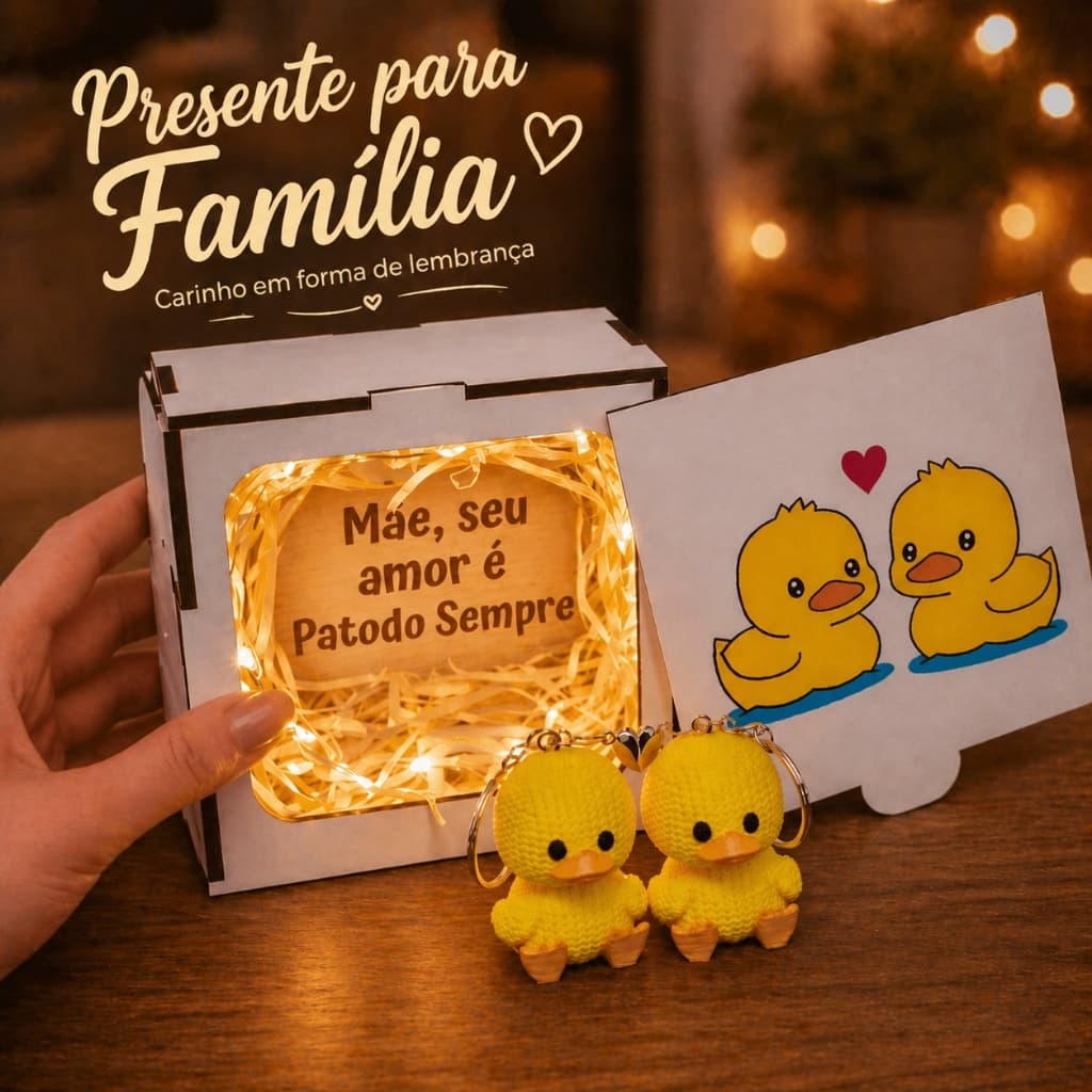 Presente para Família Pato do Sempre Mãe Pai Avó Irmã Madrinha Caixa MDF com 2 Chaveiros