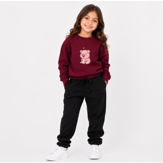Conjunto Moletom Gola Careca Blusa e Calça Premium Infantil Várias Cores Estampa Porquinho