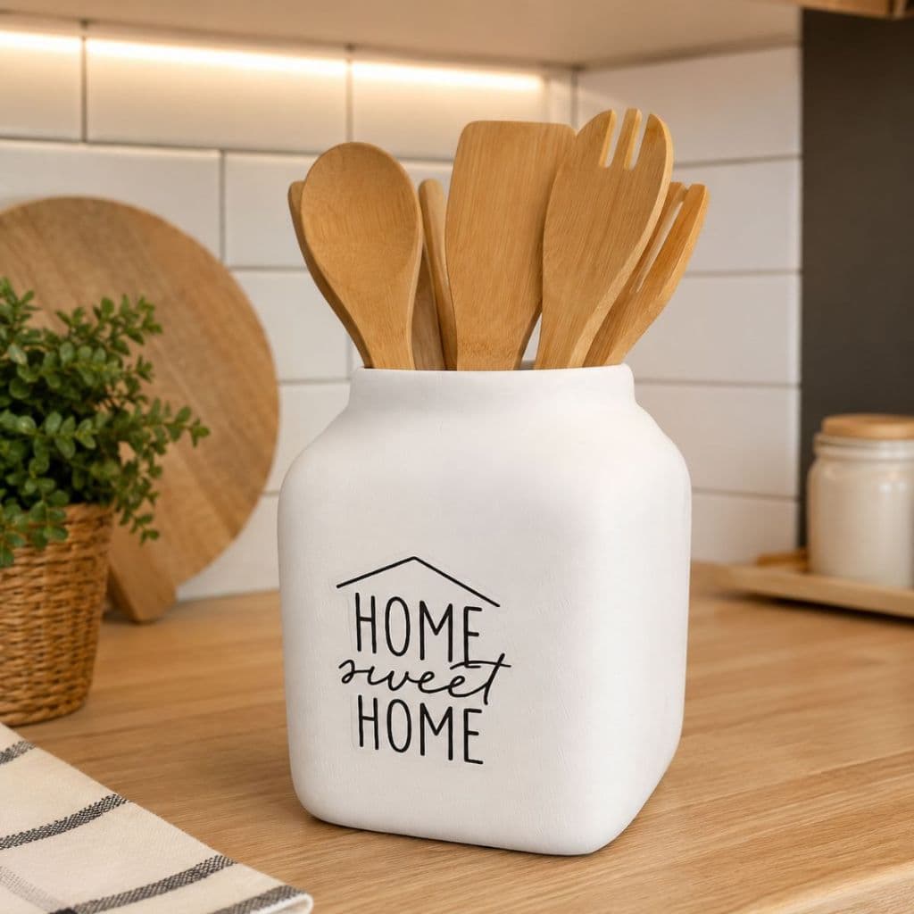 Leiteira Porta Talher Cerâmico Decorativa Branca Resistente Casa