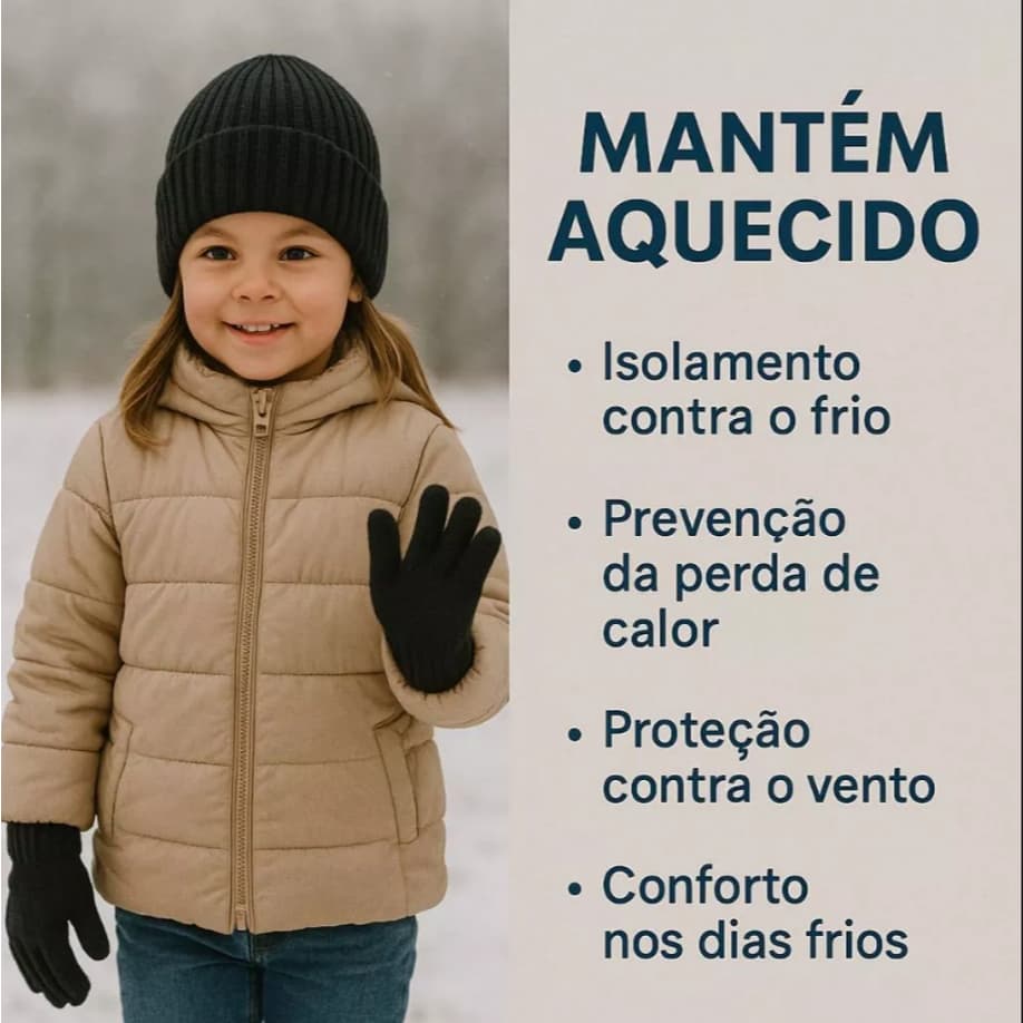 Kit Infantil Touca e Luva de Inverno Gorro Quentinho para Frio Menino Menina Criança Unissex