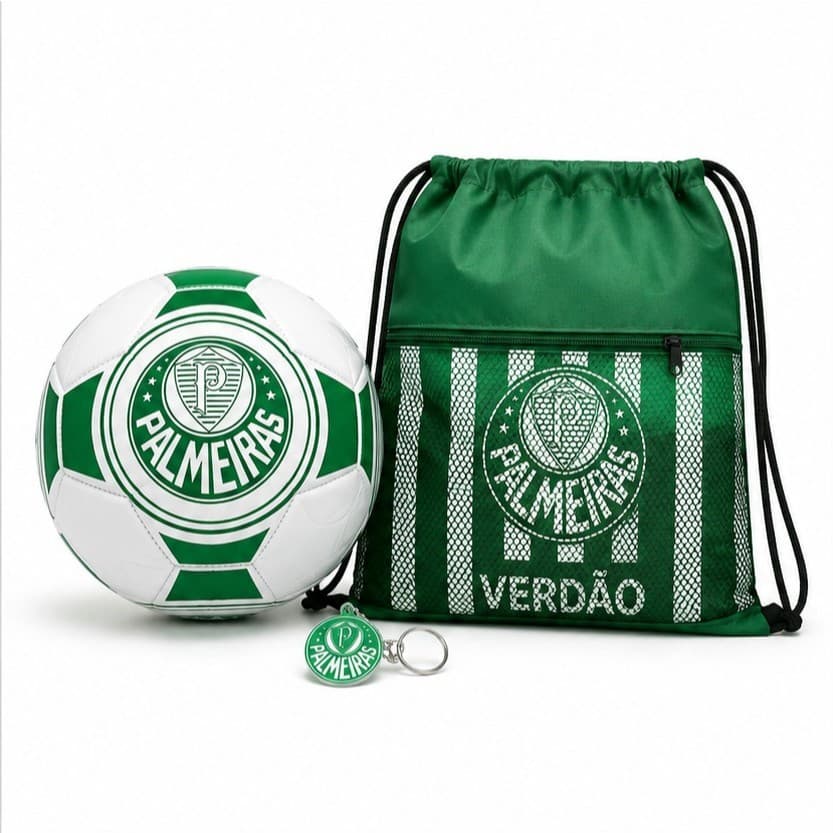Bola Palmeiras Couro Sintético + Mochila Saco + Chaveiro