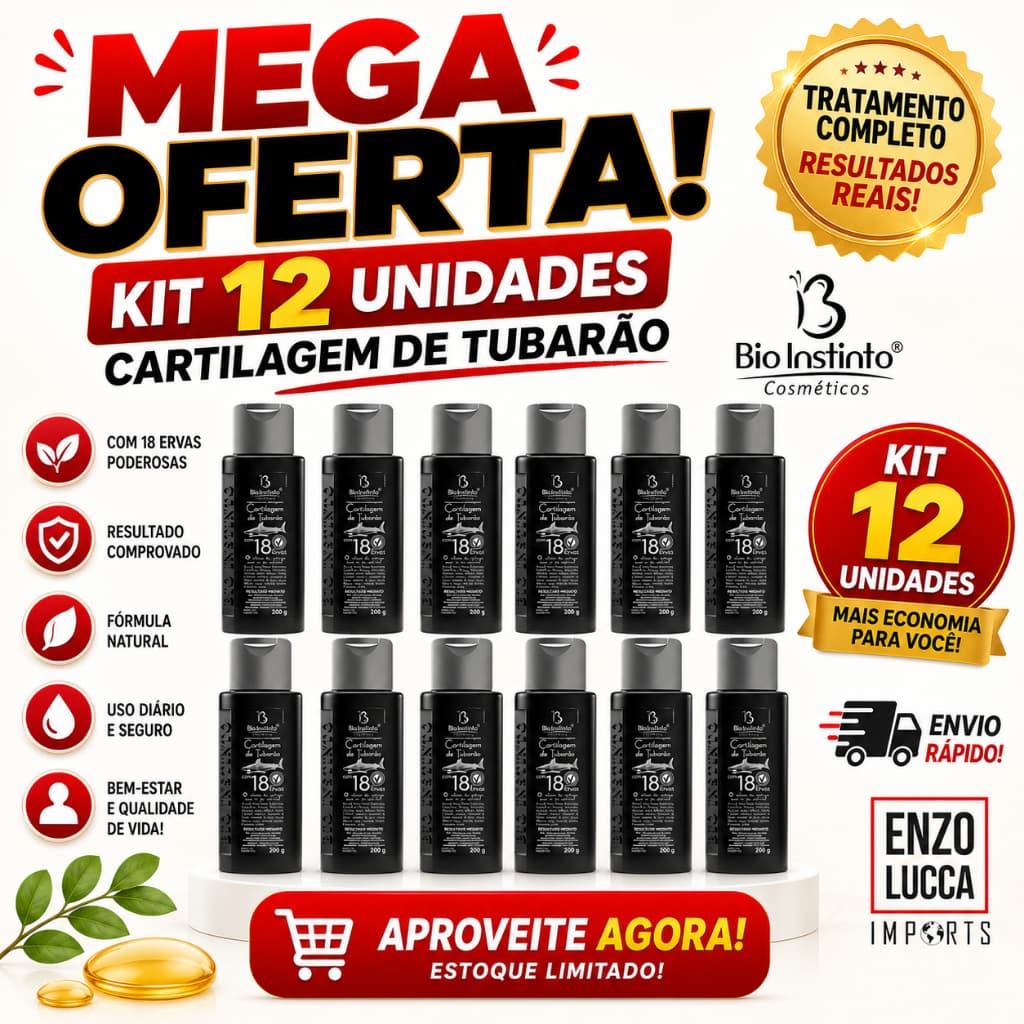 Kit 12 Unidades Gel Cartilagem de Tubarão com 18 Ervas - Bio Instinto