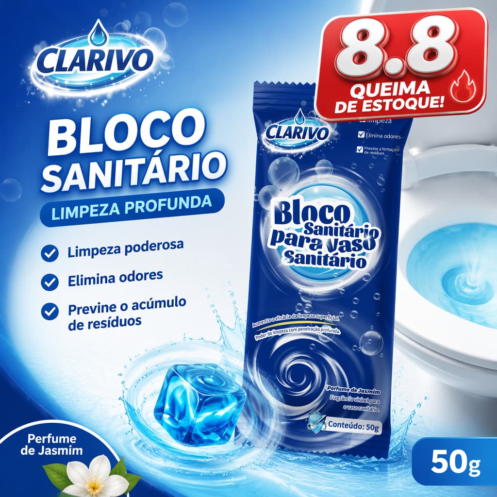 CLARIVO Bloco Sanitário para Vaso Limpeza Automática, Elimina Odores, Previne Resíduos e Perfume de Jasmim