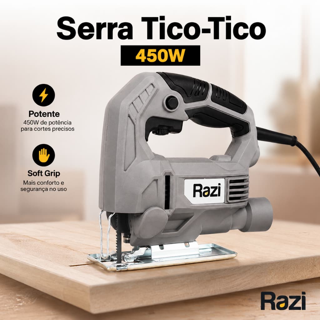 Serra Tico-Tico 450w Razi com Base Ajustavel Serra Tico-tic Profissional Elétrica 45° 18mmz