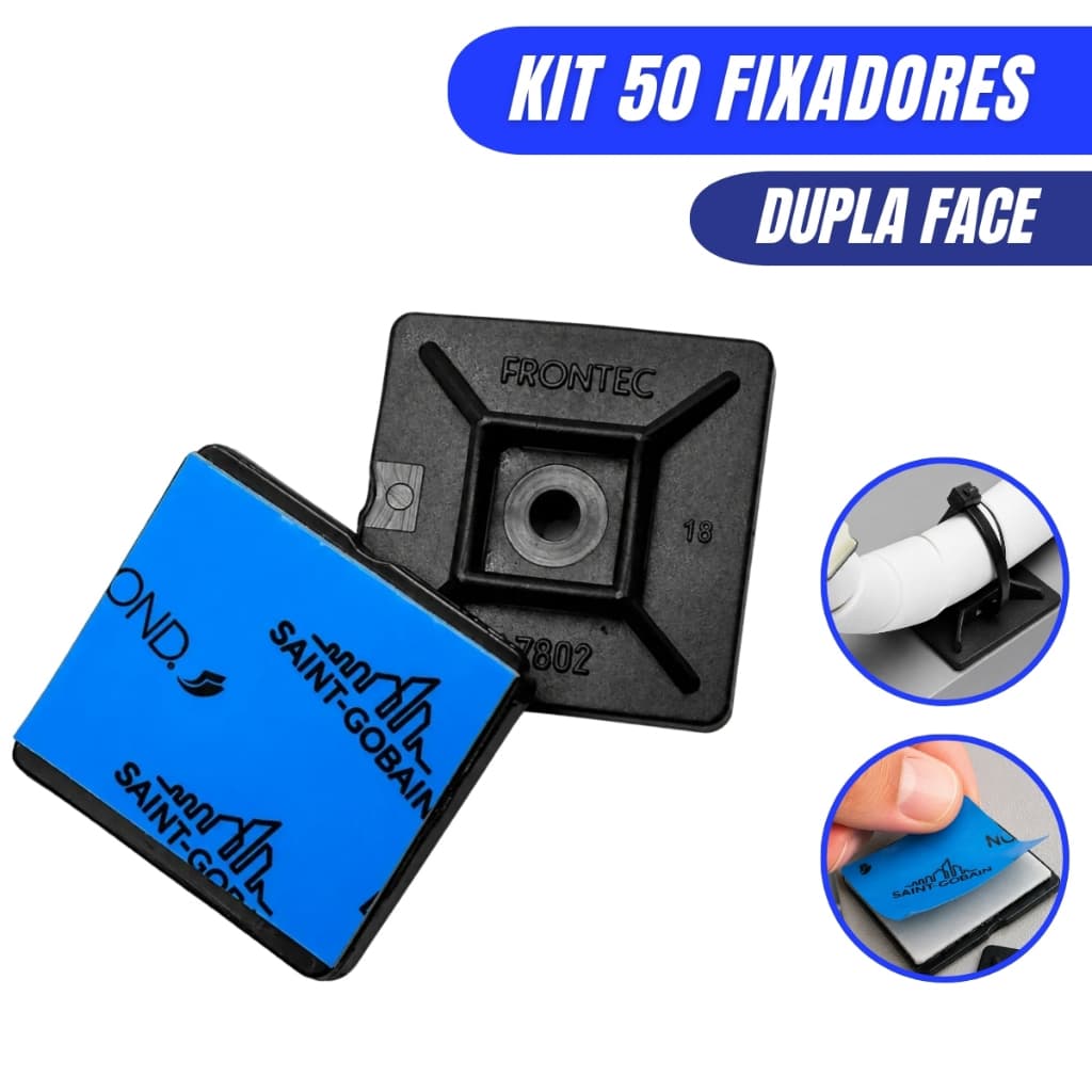 50 Fixador Auto Adesivo 28x28mm Dupla-face P/ Abraçadeira Cor Preto
