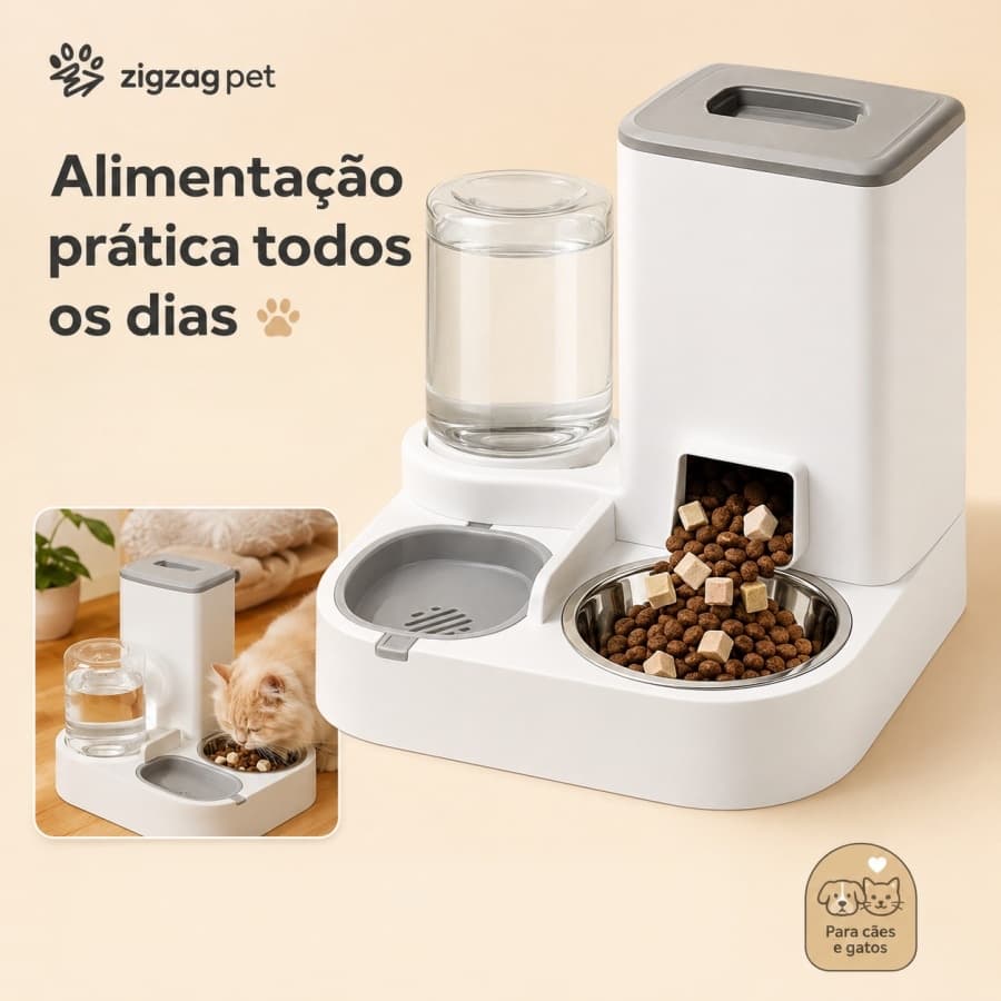 Bebedouro e Comedouro 2 em 1 para Cães e Gatos | Automático por Gravidade