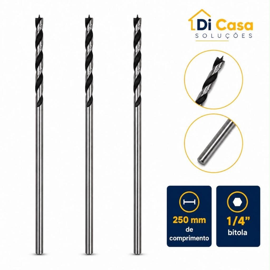 Kit 3 Broca Mourão Fibrocimento Madeira 1/4 x 250mm Melfi