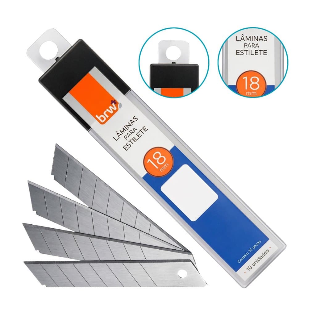 Kit 10 Lâminas Premium de Aço 18mm para Estilete Largo, Reposição e Corte Manual