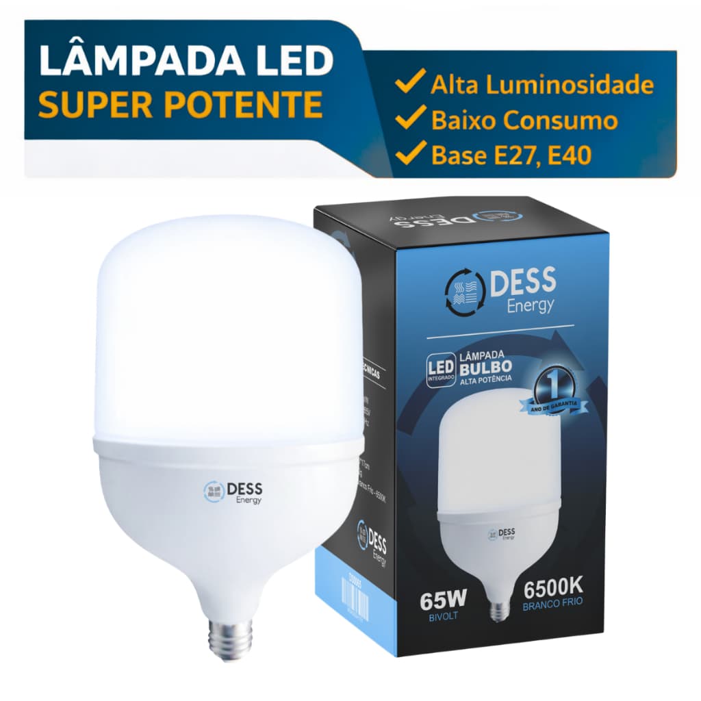 Lâmpada Led Bulbo 65W/80W/100WAlta Potência 6500k E27