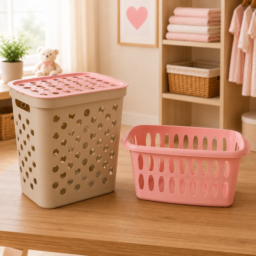 Kit Banho Banheiro Baby Bebê Cestos Roupas Menino Menina Rosa