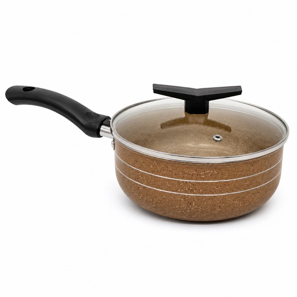 Panela Antiaderente 18TPV Alumínio com Tampa de Vidro e Cabo Baquelite Resistente - Panela de Cozinha para Molhos, Arroz