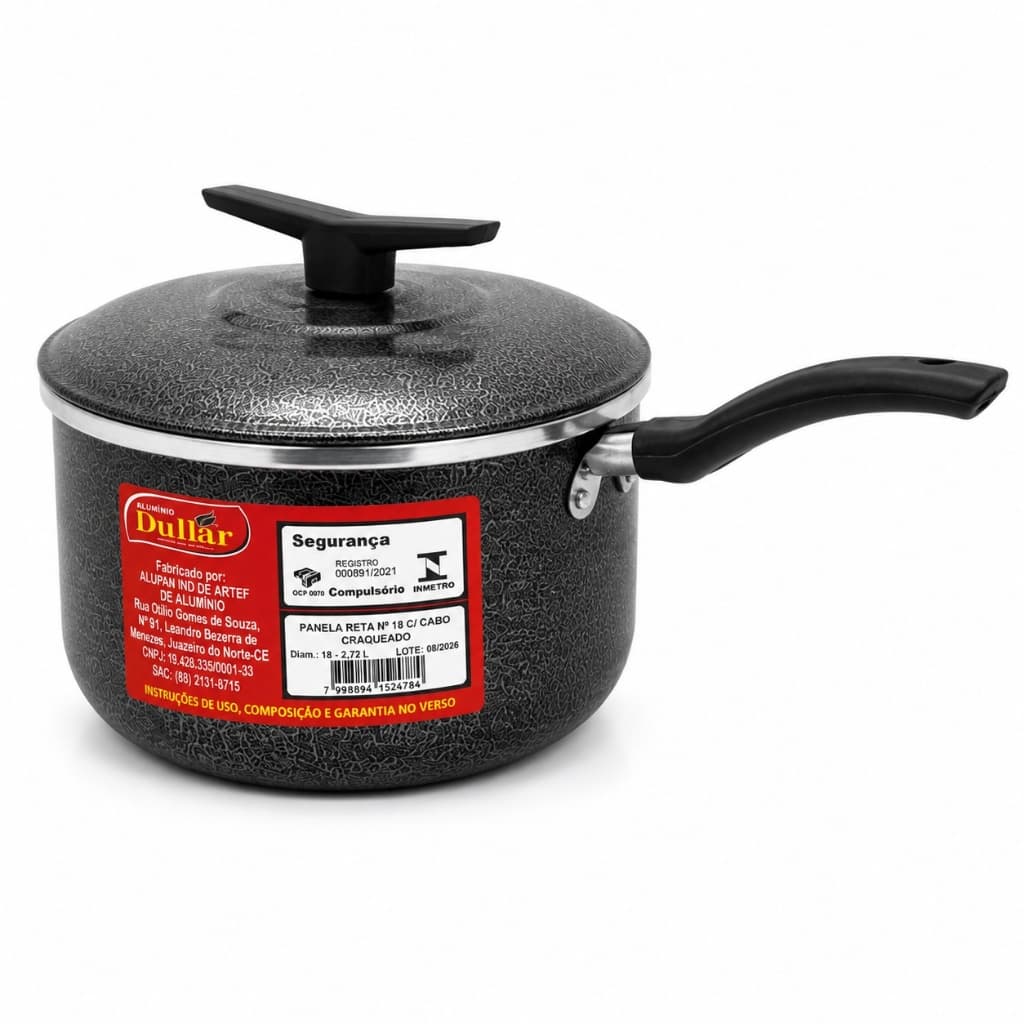 Panela Reta N18 Alumínio Craqueado com Cabo Baquelite Resistente - Panela de Cozinha para Arroz, Molhos, Legumes e Uso