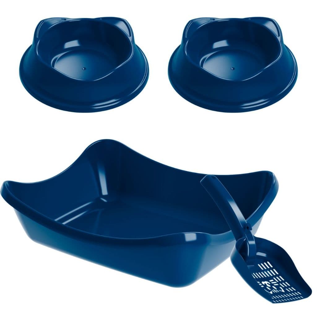 Kit Caixa Areia Gato 2 Comedouros 150ml e Pá Higiênica