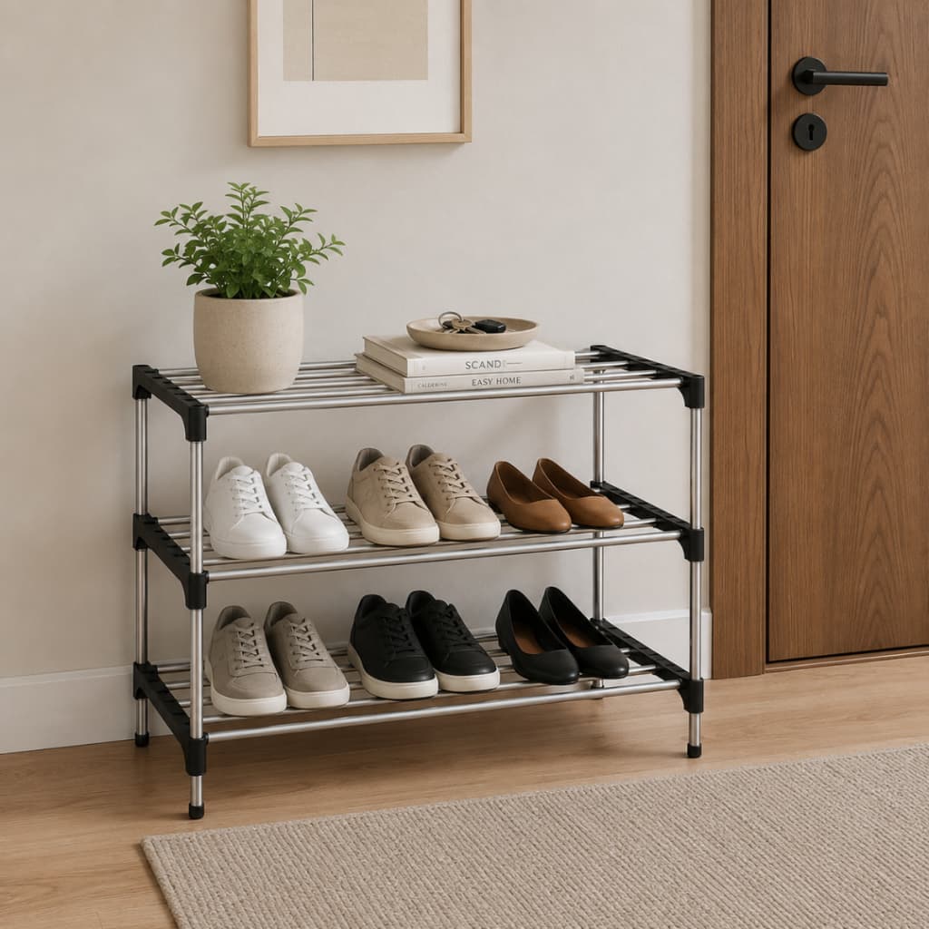 Sapateira Vertical Inox Organizadora 3 Andares Prateleira Tênis Chinelo