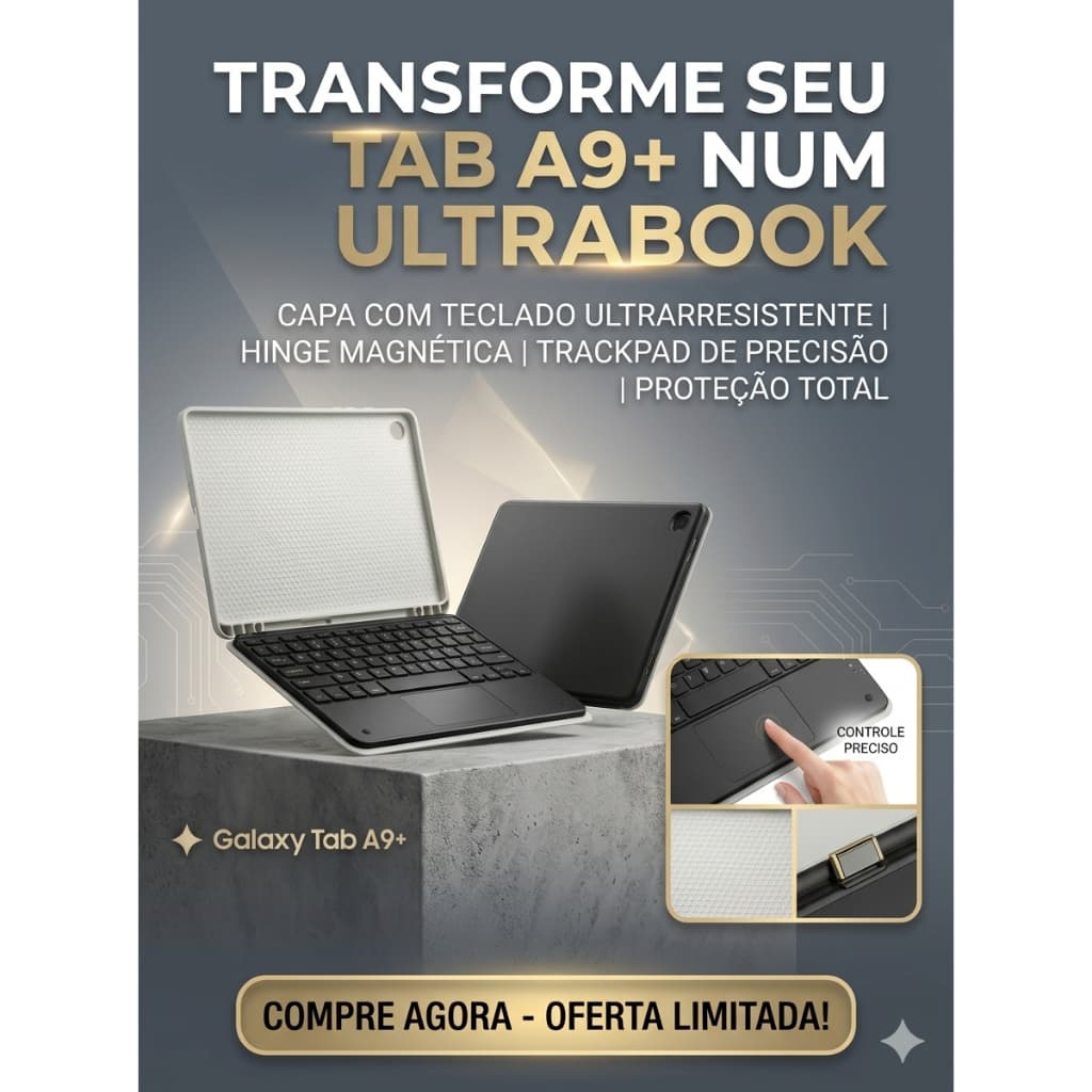 W.BILL Capa Teclado Touchpad Samsung Galaxy Tab A9 Plus Premium Transforme Em Notebook Smart Case Bluetooth